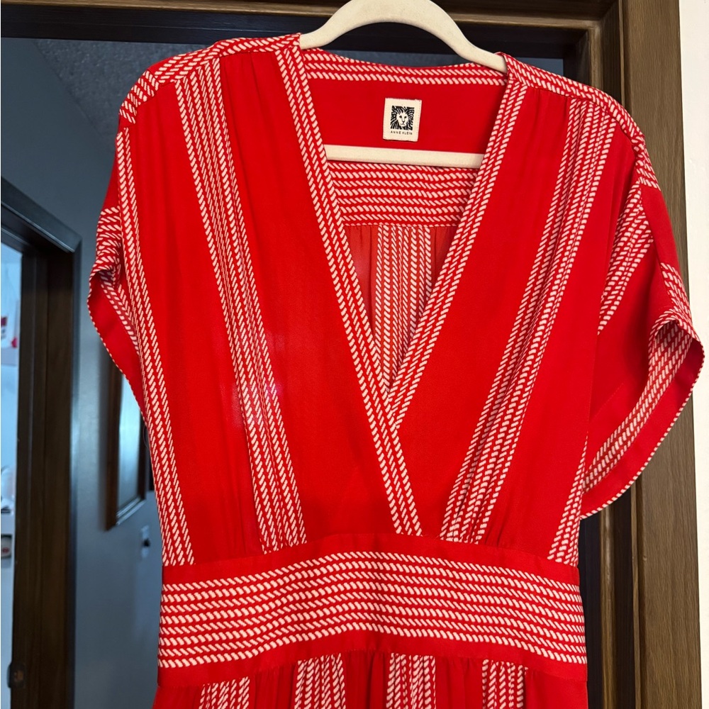 Anne Klein Red and White Dolman Sleeve Midi Sundress